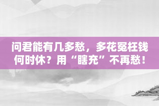 问君能有几多愁，多花冤枉钱何时休？用“瞎充”不再愁！