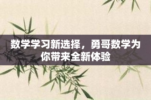 数学学习新选择，勇哥数学为你带来全新体验