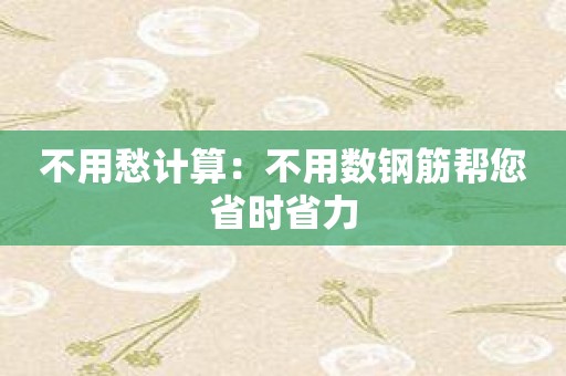 不用愁计算：不用数钢筋帮您省时省力