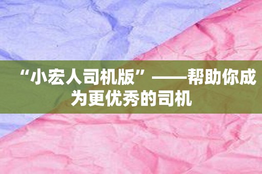 “小宏人司机版”——帮助你成为更优秀的司机