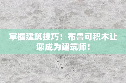 掌握建筑技巧！布鲁可积木让您成为建筑师！