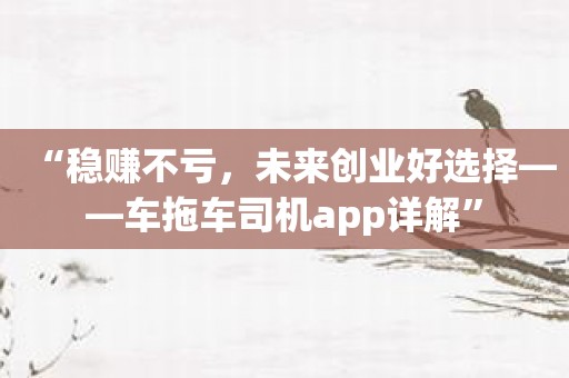 “稳赚不亏，未来创业好选择——车拖车司机app详解”