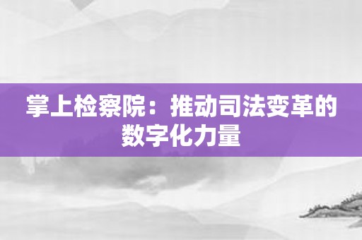 掌上检察院：推动司法变革的数字化力量