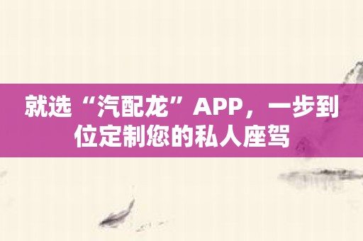 就选“汽配龙”APP，一步到位定制您的私人座驾