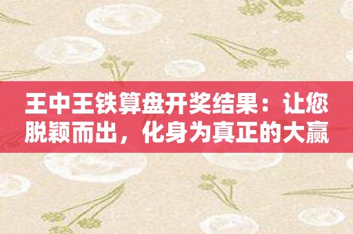 王中王铁算盘开奖结果：让您脱颖而出，化身为真正的大赢家