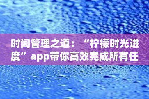 时间管理之道：“柠檬时光进度”app带你高效完成所有任务