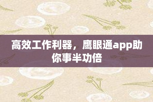 高效工作利器，鹰眼通app助你事半功倍