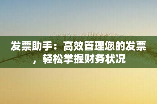 发票助手：高效管理您的发票，轻松掌握财务状况