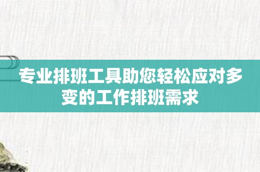 专业排班工具助您轻松应对多变的工作排班需求