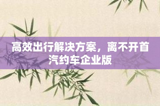 高效出行解决方案，离不开首汽约车企业版