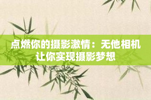 点燃你的摄影激情：无他相机让你实现摄影梦想