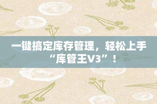 一键搞定库存管理，轻松上手“库管王V3”！