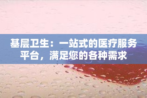 基层卫生：一站式的医疗服务平台，满足您的各种需求