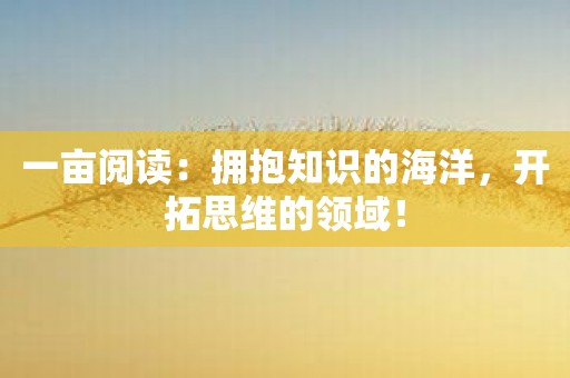 一亩阅读：拥抱知识的海洋，开拓思维的领域！