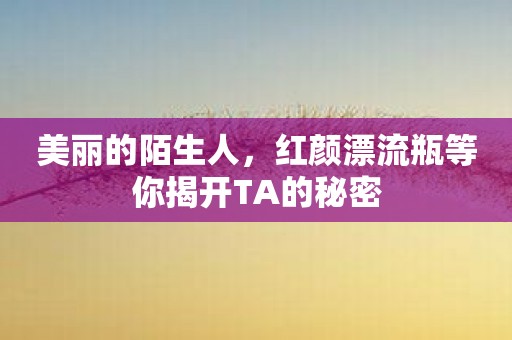 美丽的陌生人，红颜漂流瓶等你揭开TA的秘密