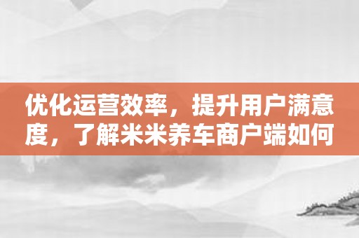 优化运营效率，提升用户满意度，了解米米养车商户端如何助力！