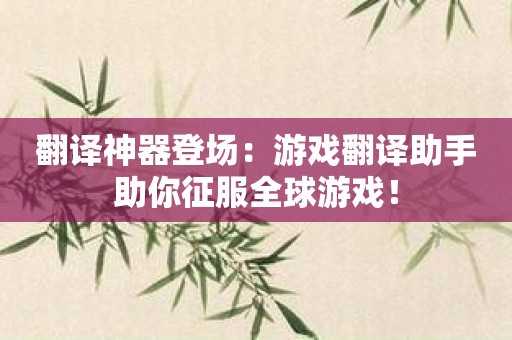 翻译神器登场：游戏翻译助手助你征服全球游戏！