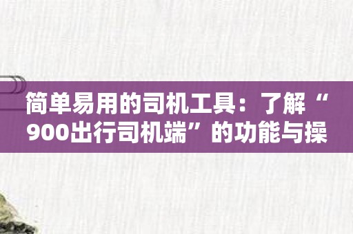 简单易用的司机工具：了解“900出行司机端”的功能与操作