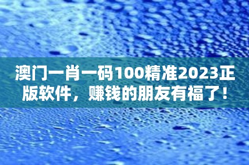 澳门一肖一码100精准2023正版软件，赚钱的朋友有福了！