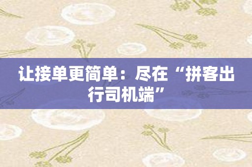 让接单更简单：尽在“拼客出行司机端”