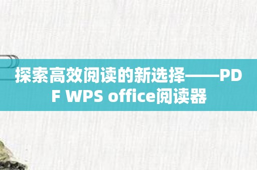 探索高效阅读的新选择——PDF WPS office阅读器