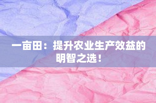 一亩田：提升农业生产效益的明智之选！