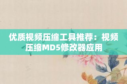 优质视频压缩工具推荐：视频压缩MD5修改器应用