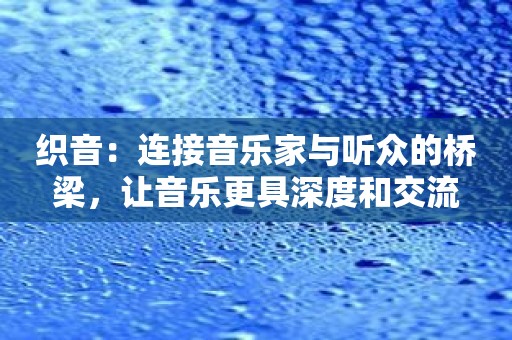 织音：连接音乐家与听众的桥梁，让音乐更具深度和交流