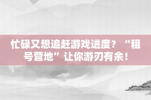 忙碌又想追赶游戏进度？“租号营地”让你游刃有余！