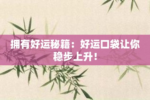 拥有好运秘籍：好运口袋让你稳步上升！